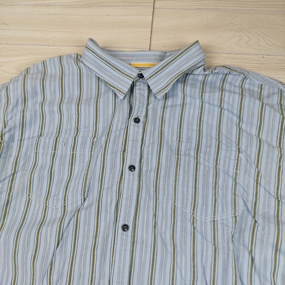 Tommy Bahama Button Down Shirt Mens 3XL Blue Green Striped Long Sleeve‎ Cotton